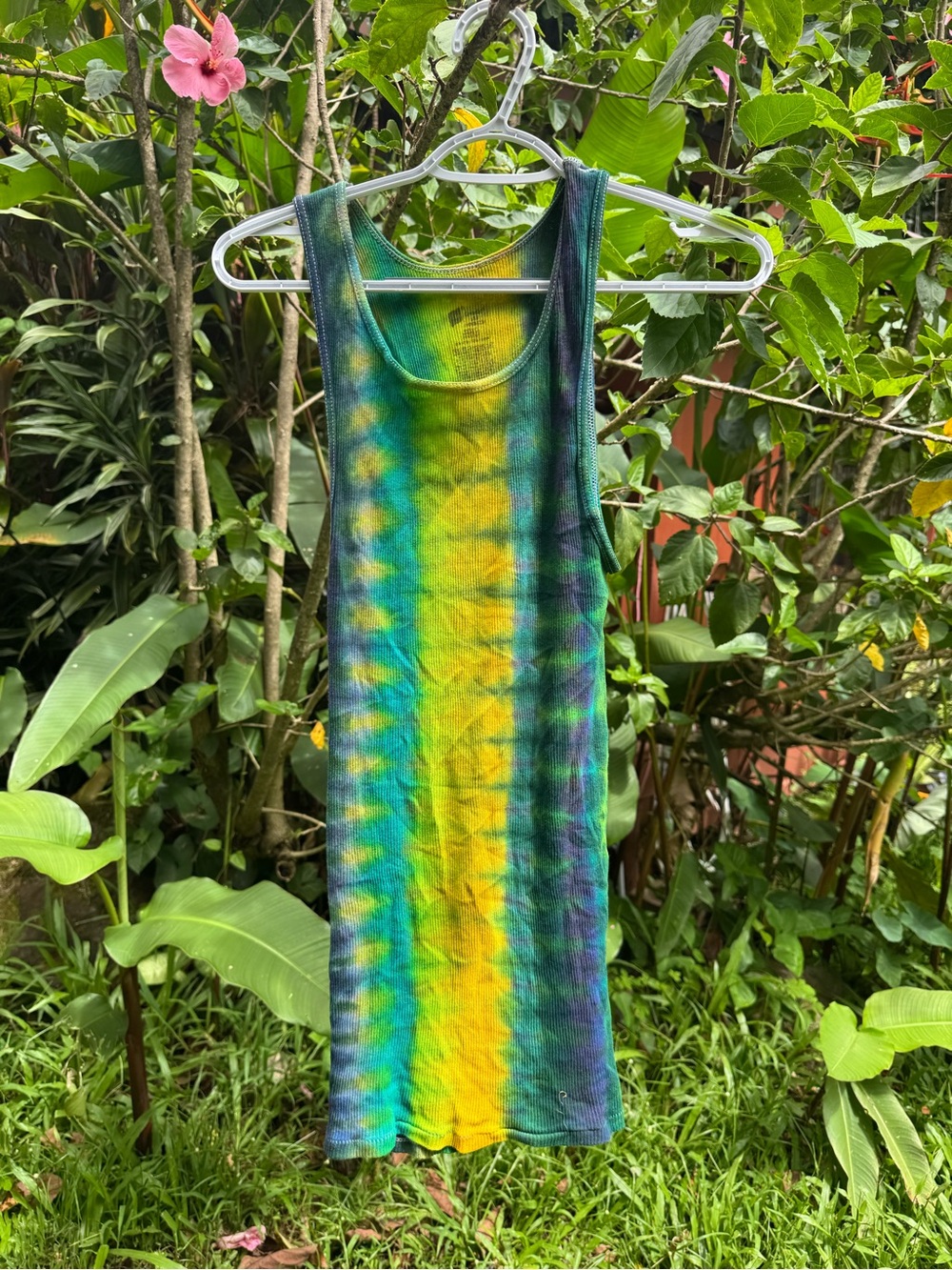 Women’s Tie-Dye Tank Dress in Green & Yellow